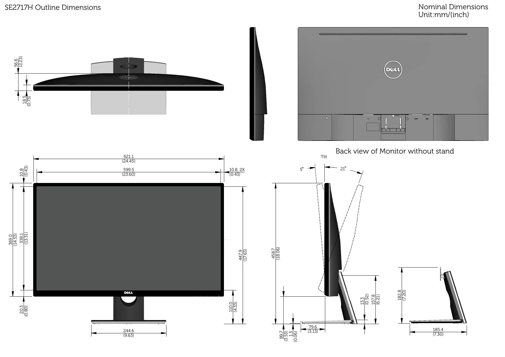 Монитор Делл 24 габариты ширина. Монитор Делл 7дд5093. Dell 2717h. Монитор dell se2717h.