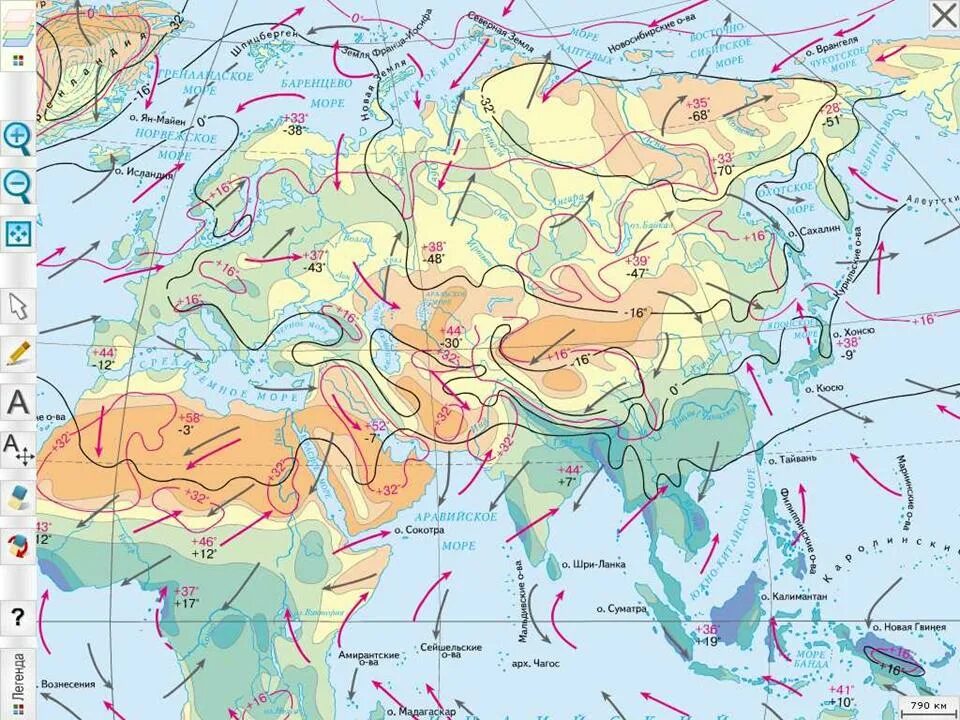 Ветра оказывающие влияние на климат евразии. Климатическая карта Евразии. Климатическая карта Юго-Восточной Азии. Климатическая картаtdhfpbb. Климатическая карта Евразии 7 класс.