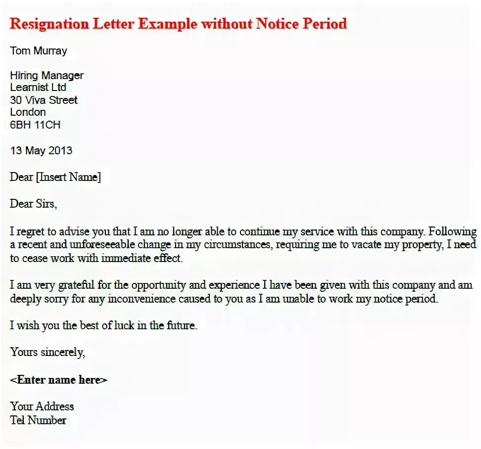 Resignation Letter example. Notice Letter. Notice period. Job Resignation Letter examples. Without notice