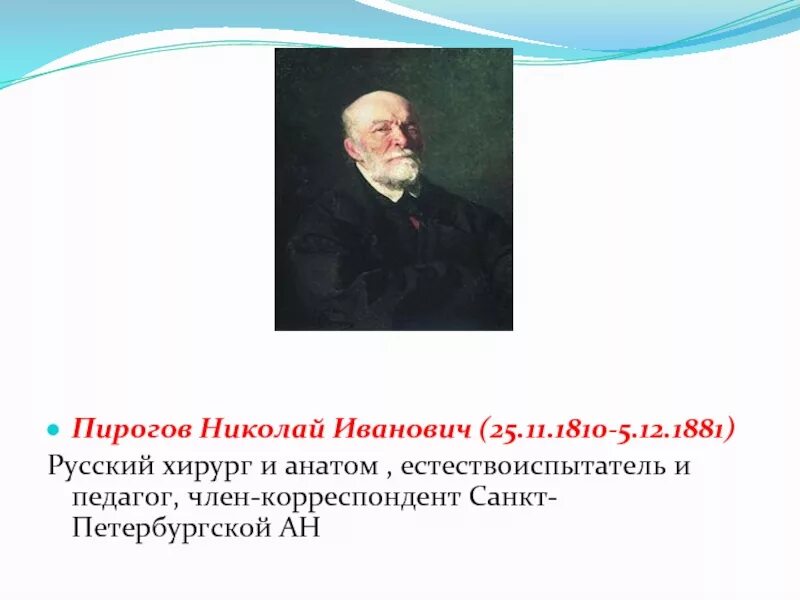 Впр великий русский врач хирург и анатом. Николаю Ивановичу Пирогову (1810–1881)..