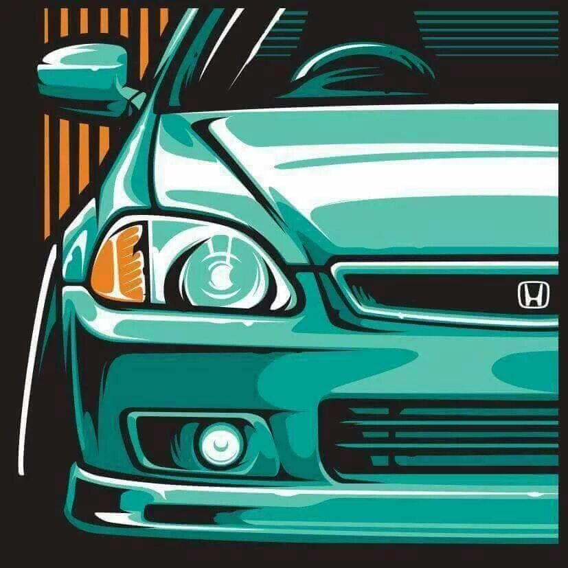 Honda арт. Honda Civic 6 арт. JDM Art Honda Civic. Японские машины арт. Нарисовать японскую машину.