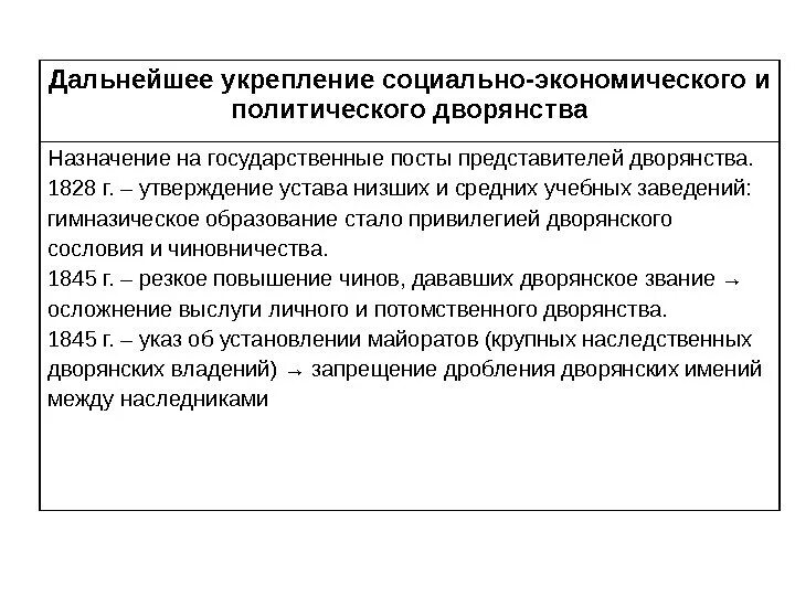 Меры укрепления дворянства. Укрепление соц эконом положения дворянства. Меры по укреплению положения дворянства. Устав низших и средних учебных заведений. Что способствует укреплению экономического положения дворянства.