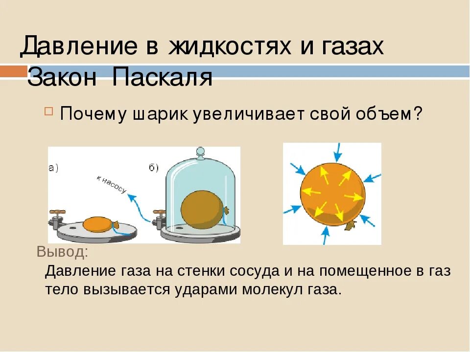 Урок давление газа 7 класс физика. Давление в жидкомтях и ГАЗ. Закон Паскаля примеры. Давление в жидкости и газе примеры. Опыт на давление жидкостей и газов.