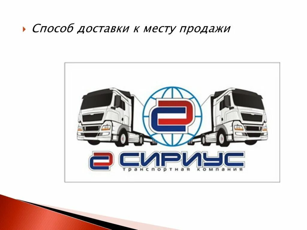 Способ доставки. Способ доставки на место продажи.