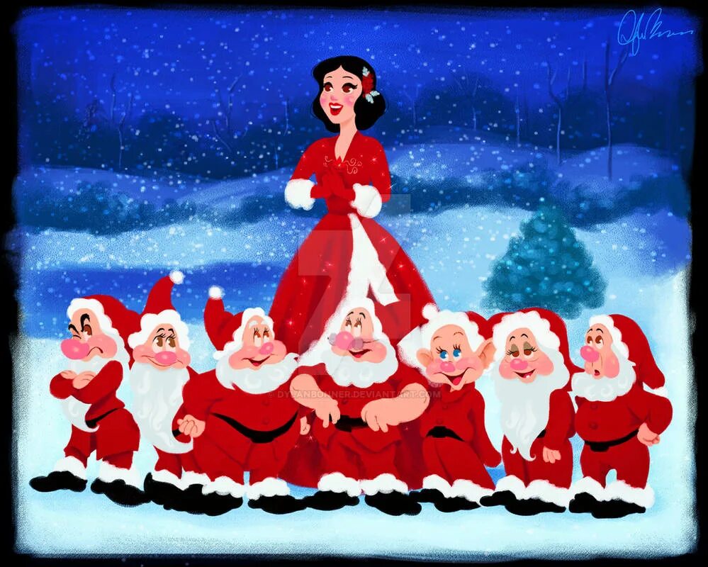 Snow White and 7 Dwarfs. Белоснежка Дисней Гномы. Новогодние Белоснежка и семь гномов. Белоснежка Дисней год. Белоснежка 7 лет