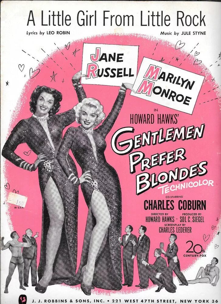 Prefer blondes. Джентльмены предпочитают блондинок.1953 Постер. Мэрилин Монро Gentlemen prefer blondes. Мэрилин Монро джентльмены предпочитают блондинок.