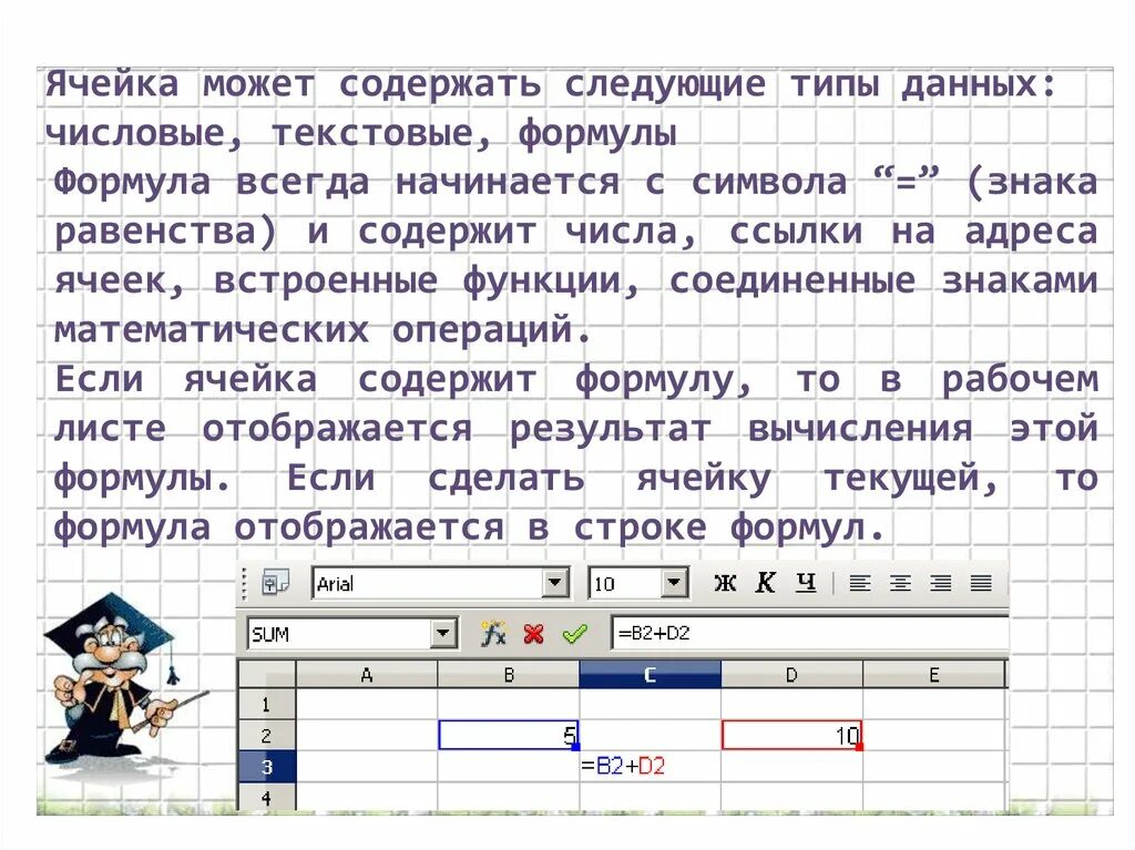 Ввод в ячейку текста. Типы данных текстовый числовой. Вид текстовой ячейки. Текстовые формулы. Типы данных в ячейках электронной таблицы.