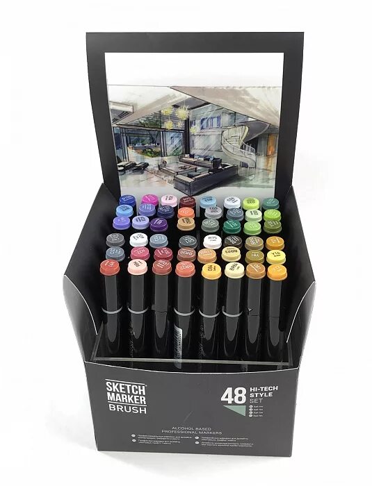 Маркеры SKETCHMARKER Brush. SKETCHMARKER набор маркеров Brush Hi-Tech Style Set. Маркеры 48 өветов. Пластиковый кейс для маркеров.