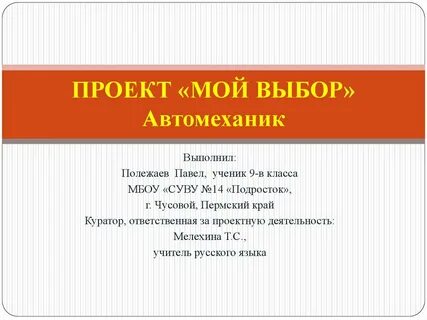 Творческий проект по технологии моя будущая профессия