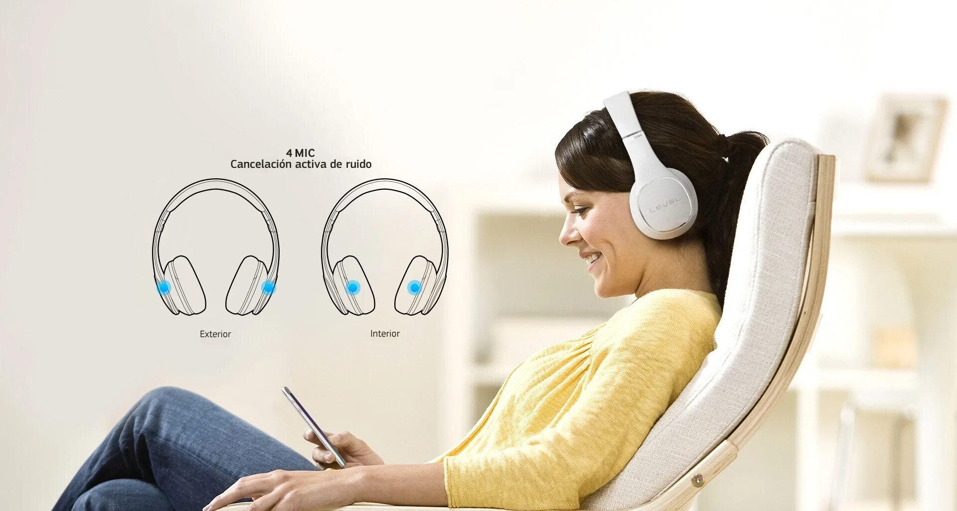 Шумоподавление в наушниках. Шумоподавление. active noise cancellation. девушка в наушниках samsung level. активное шумоподавление в наушниках.