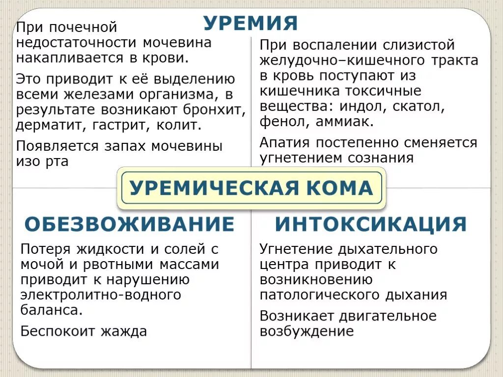 Уремическая кома симптомы. Уремия, причины, механизмы и проявления.. Принципы терапии уремии. Синдром уремии клинические проявления. Уремия этиология.