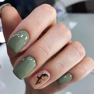 Оливковый маникюр с дизайном