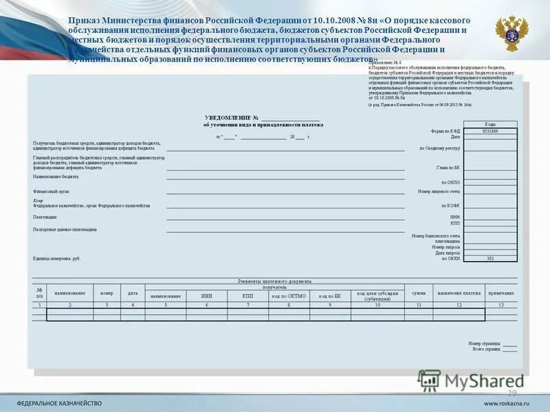 Приказ рф 66н. Приказ Министерства финансов. Бланк Минфина России. Форма казначейства. Приказ Минфина РФ 8н.