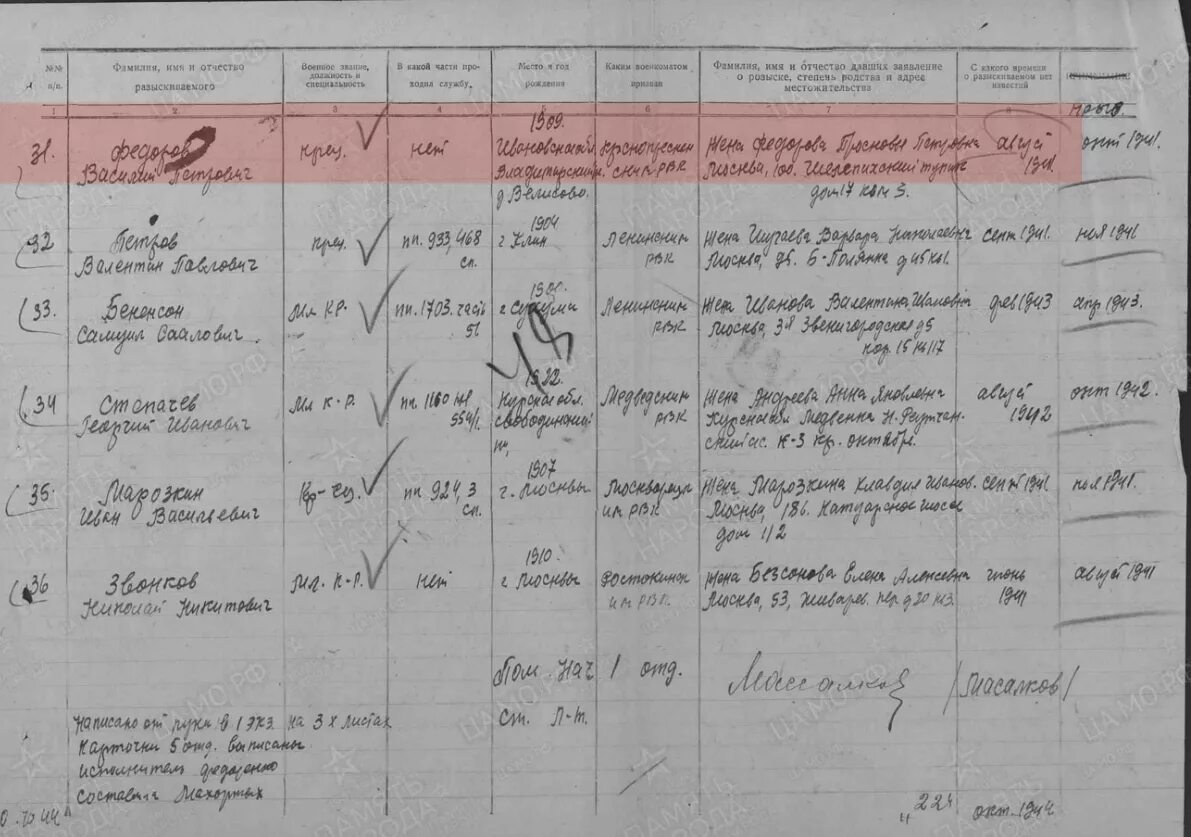 Реестр безвести пропавших 1943 Калайчев.