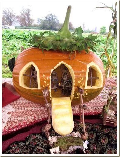 Домик из тыквы пошагово с фото SALE Pumpkin Fairy House Fall Fairy Home on Wood Slab With Etsy Pumpkin fairy