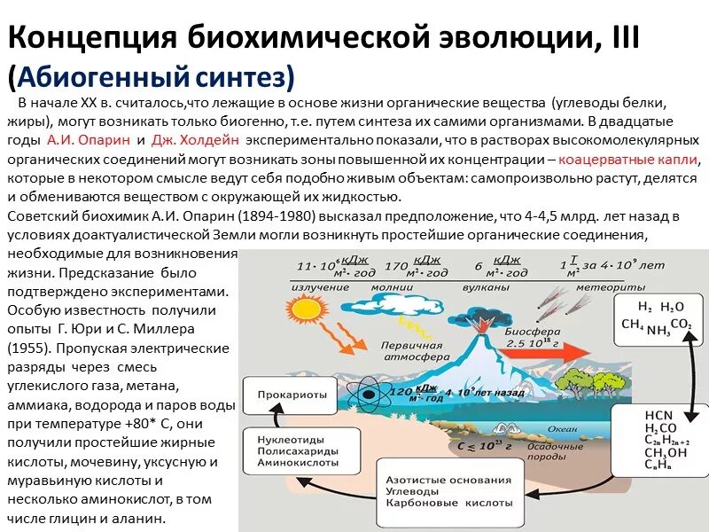 Биохимическая эволюция этапы возникновения жизни. Теория биохимической эволюции Опарина. Основные этапы биохимической эволюции Опарина-Холдейна. Абиогенный Синтез теория Опарина. Биохимическая гипотеза Опарина таблица.