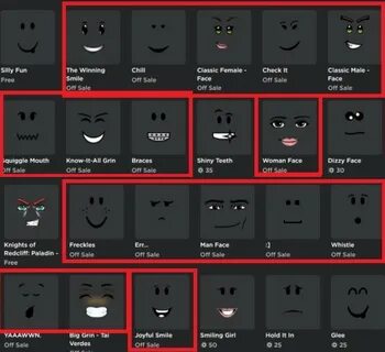 Бесплатное лицо в roblox