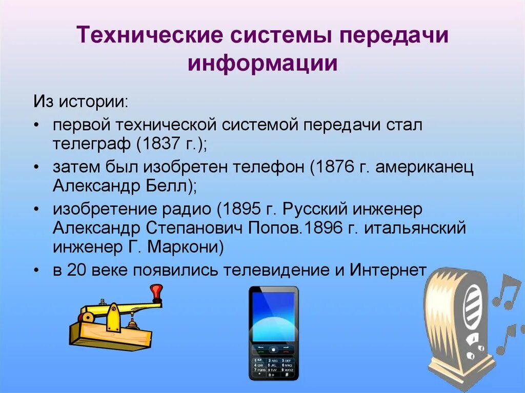 Развитие современных средств связи. Средства передачи информации. Технические средства передачи информации. Передача информации в технических системах. Способы передачи информации в информатике.