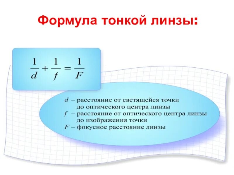 Какая формула тонкой линзы. Формула тонкой рассеивающей линзы физика. Формула тонкой линзы для рассеивающей линзы. Оптическая сила плосковогнутой линзы формула. Плосковогнутая линза формула.