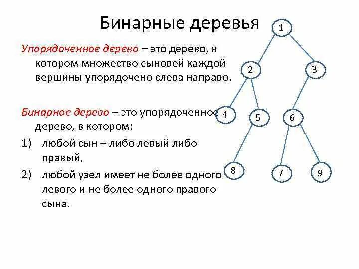 Упорядоченное бинарное дерево. Структура бинарного дерева. Вершины бинарного дерева.