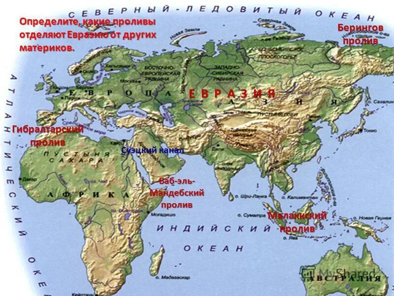 Проливы на физической карте Евразии. Материк Евразия Гибралтарский пролив. Моря Евразии. Местоположение Евразии. Как расположена евразия относительно других материков