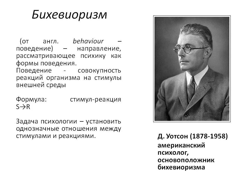 Бихевиоризм (Дж. Уотсон, э. Толмен, б. Скиннер).. Теория бихевиоризма Джон Уотсон. Основные принципы классического бихевиоризма (д.Уотсон, э. Торндай. Бихевиористского подхода (д. Уотсон, б. Скиннер).