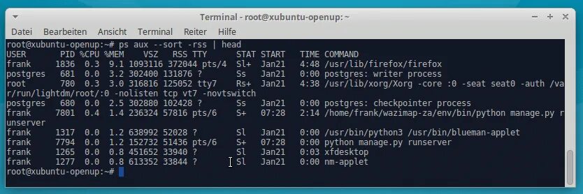 Unknown linux. Команда ps опции с описание. out of memori linux.
