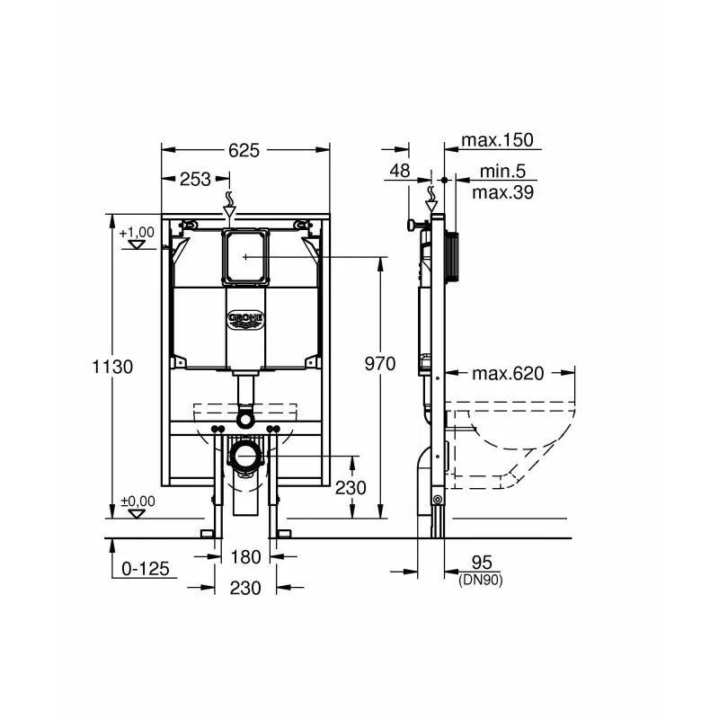 Рамная инсталляция Grohe Rapid SL 38994000. Инсталляция для унитаза Grohe Rapid SL. Инсталляция Грое Размеры. Габариты инсталляции для унитаза Grohe. Туалет инсталляция размеры