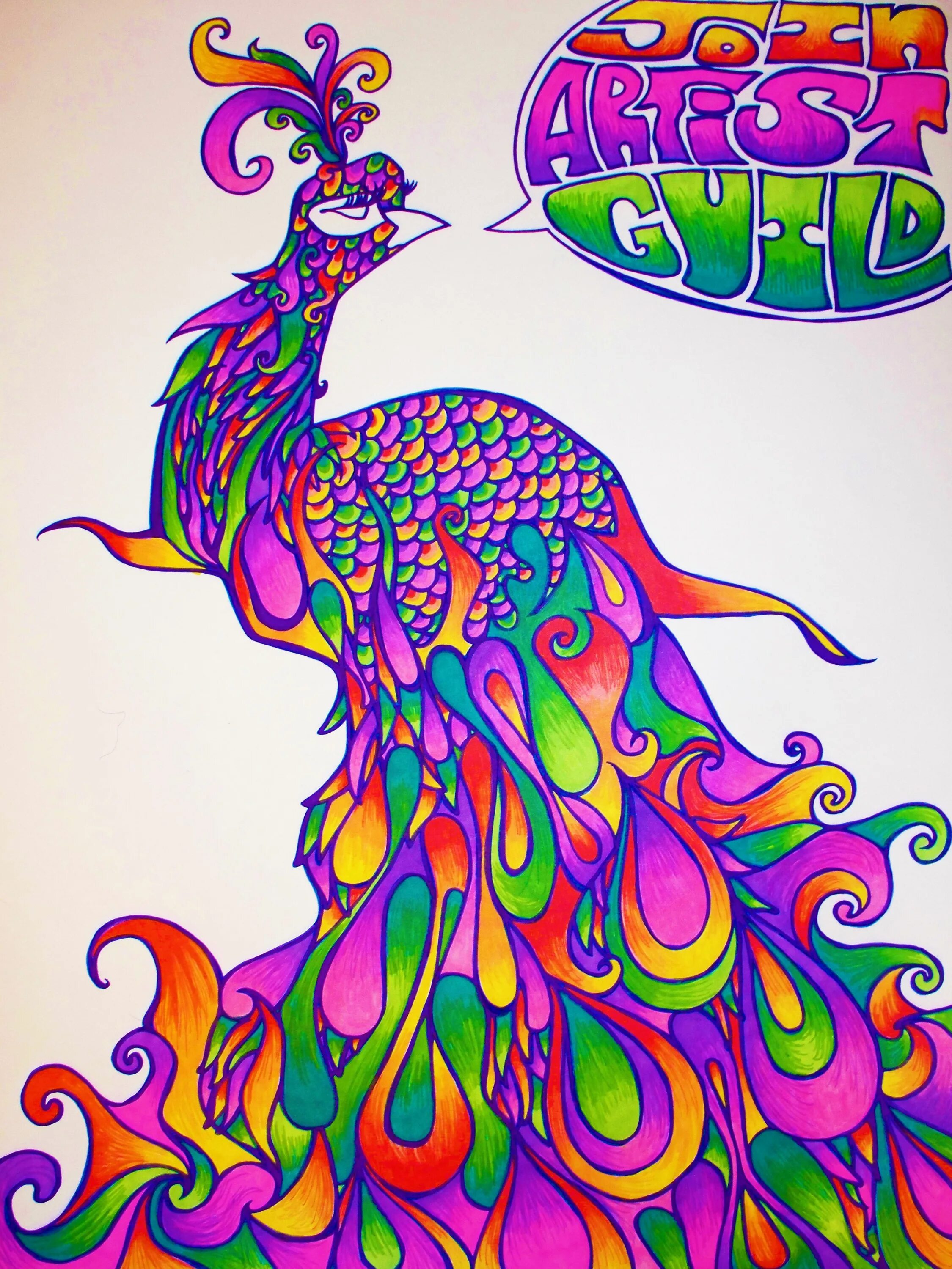 Join art. Join art. Рисунки фломастерами. Радужный павлин. Join art.