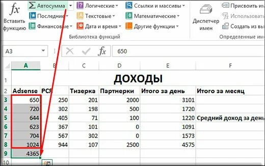 Как суммировать значения в таблице
