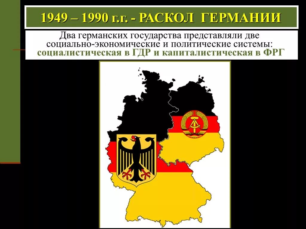 Раскол германии на фрг и гдр произошел. Разделение Германии 1949. Раскол Германии 1949. Образование двух германских государств. ГДР И ФРГ. ФРГ 1949-1990.