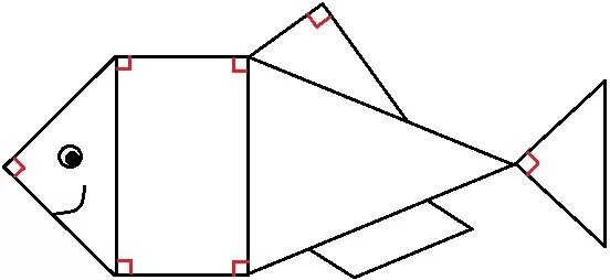 Обведи красным карандашом стороны всех прямых углов. Рыбка из прямоугольника. Прямой угол на рисунке рыбка. Рассмотри рисунок обведи красным карандашом стороны.