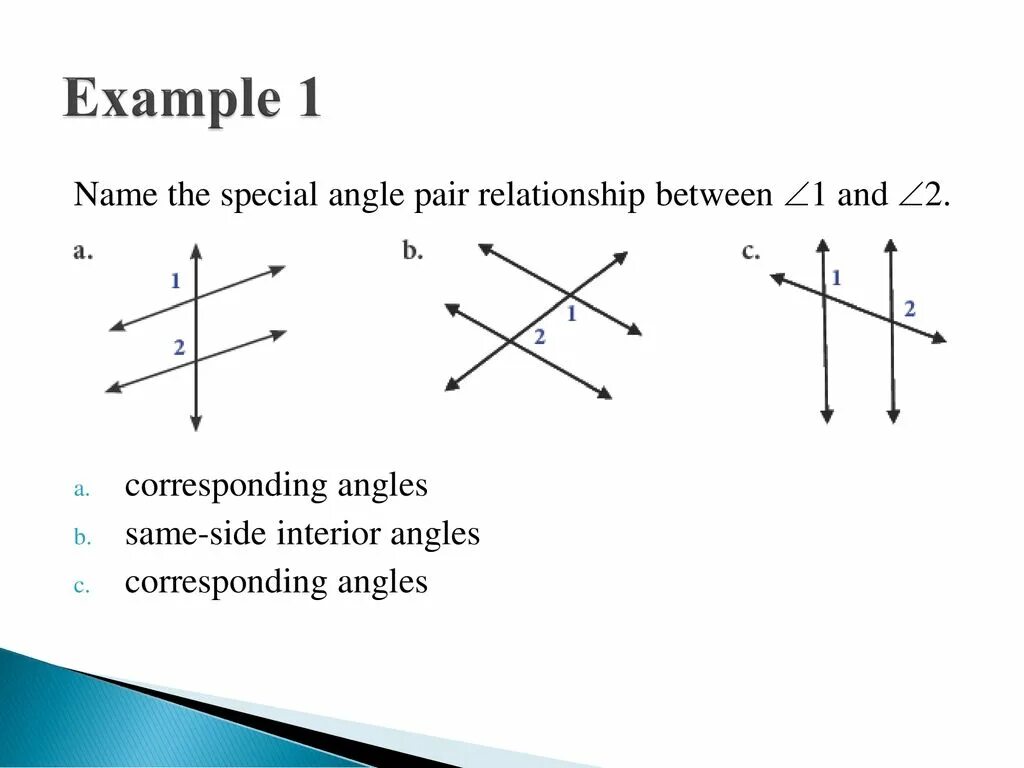 Same side. Corresponding Sides and Angles. Same Side Angles. Same Side Interior Angles. Sides examples.