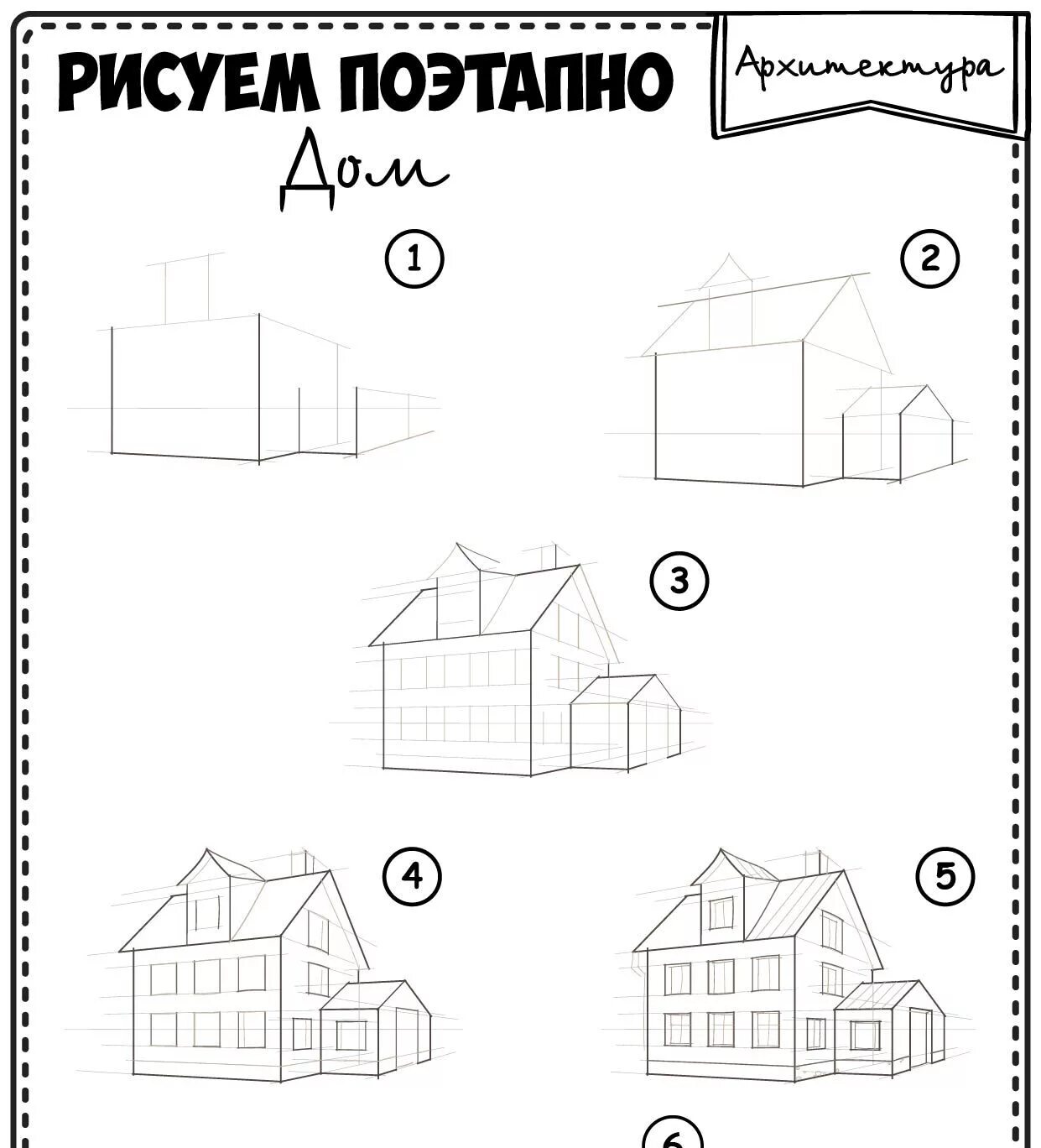 Поэтапное рисование дом. Поэтапный рисунок домика. Рисунок дом пошагово. Рисунок дома карандашом поэтапно.