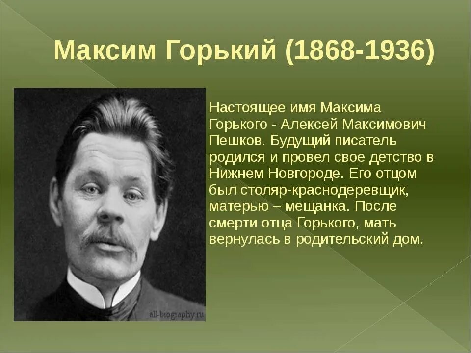 Горький великий писатель. Биография о Максиме горьком. Информация о Максиме горьком 3 класс.