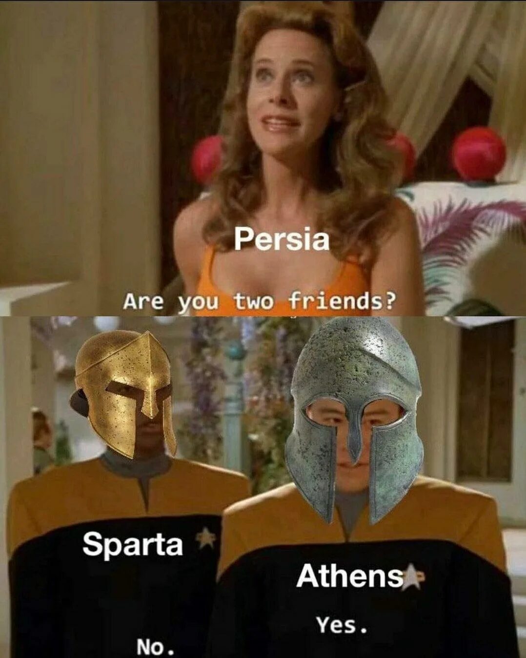 Second you are here. Вы друзья Мем. Are you two friends. Вы двое друзья Мем. Are you friends Yes no.