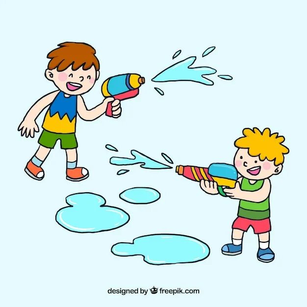 Игра воды рисунок. Играющие дети рисунок. Игры с водой картинки для детей. Дети играют с водными пистолетами иллюстрация.