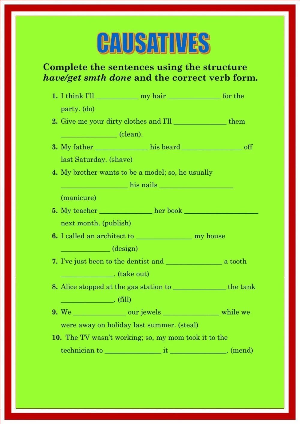Causative exercises. Causative exercises