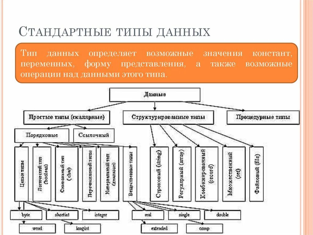 Возможные операции с данными. Формы представления и типы данных. Стандартные типы данных. Типы данных и их представление. Виды данных формы их представления.