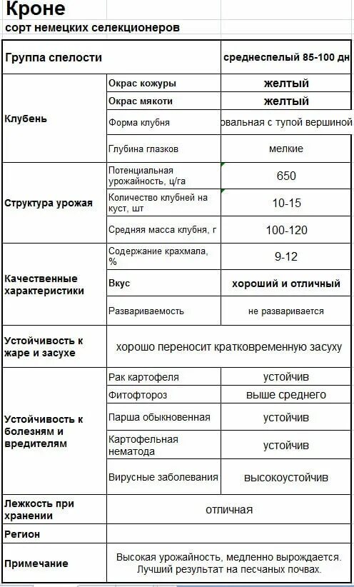 Картофель крона описание сорта фото отзывы