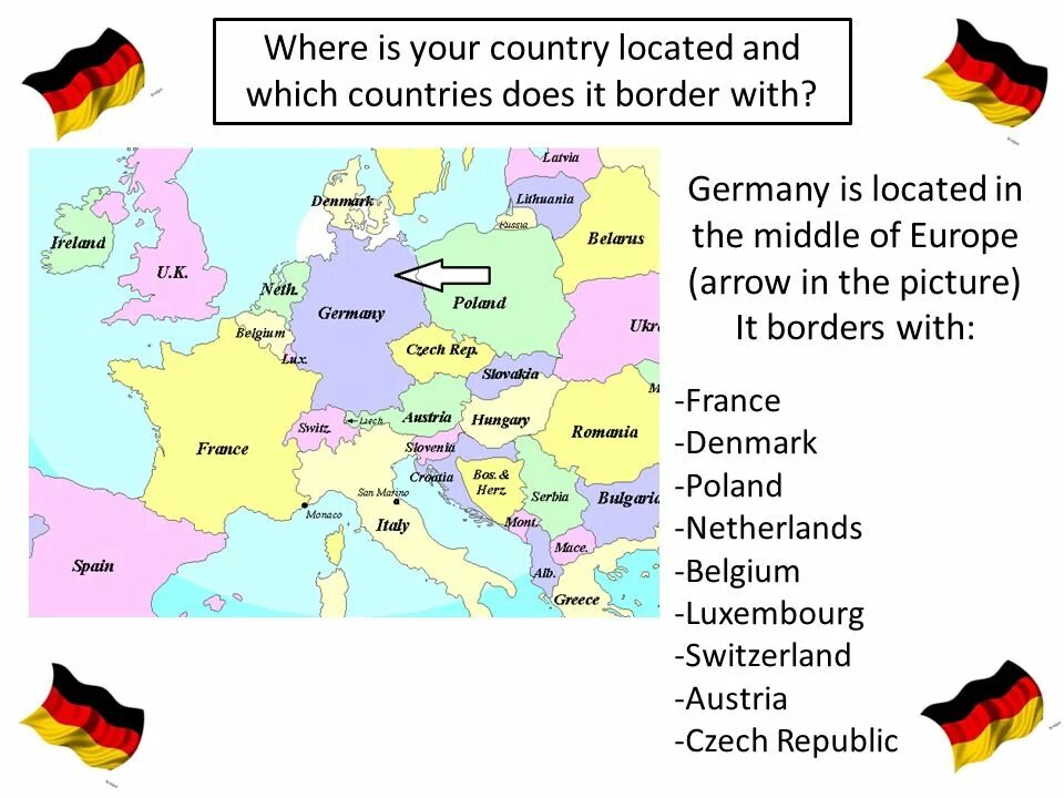 Where is Germany located. Which Country in the Middle of Europe?. Where Austria located. Is your Country. Locations country