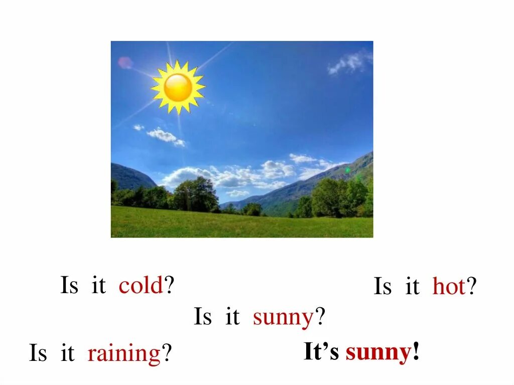 It's Sunny. - Солнечно.. It is Sunny = Солнечная. Английский its Sunny. Карточка its Sunny. Is it sunny today