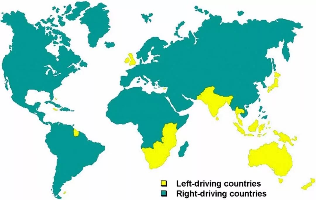 Карта левостороннего и правостороннего движения в мире. Правостороннее и левостороннее движение. Страны с левосторонним движением.