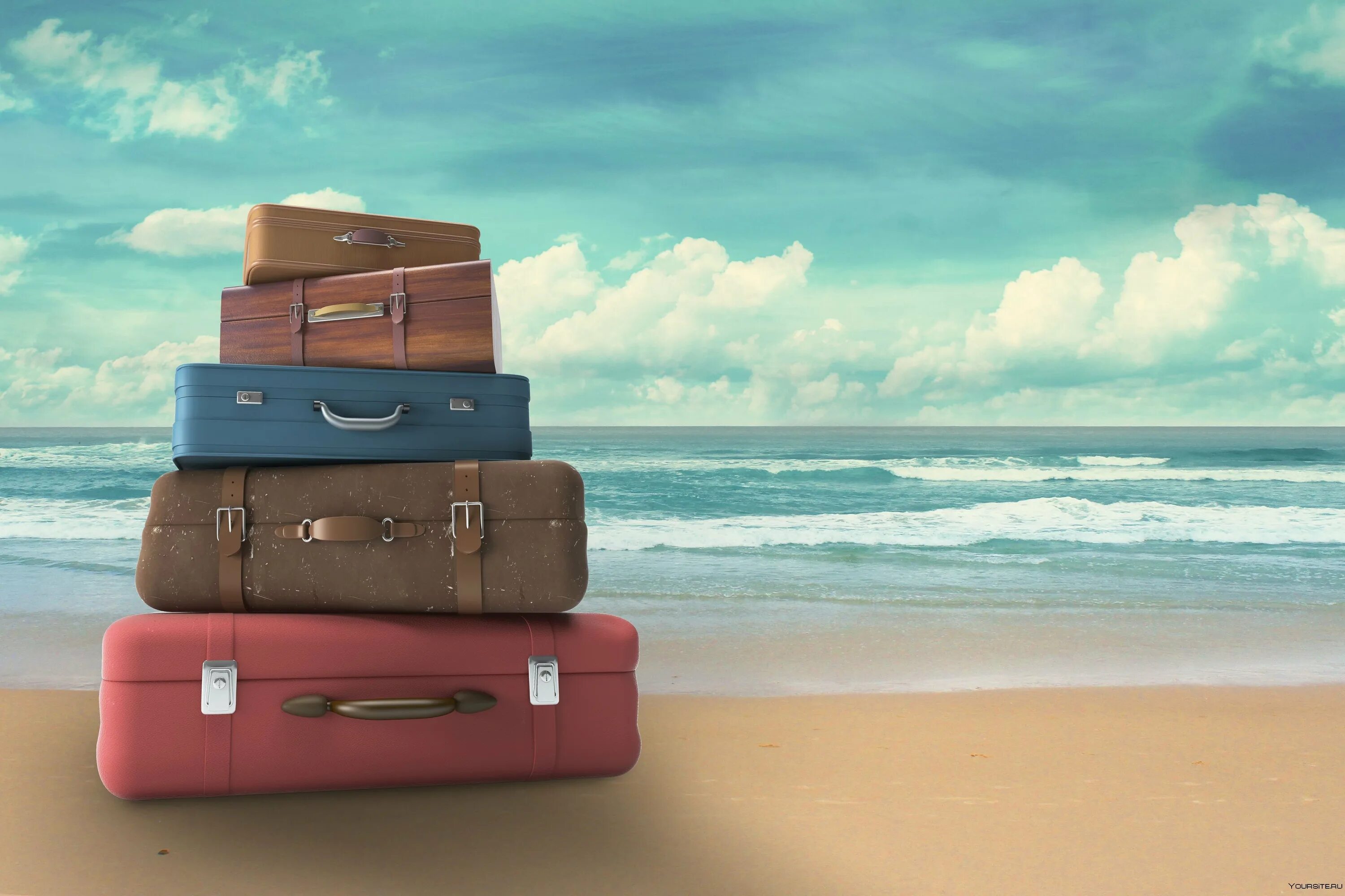 Отпуск чемодан. Чемодан для путешествий. Чемодан на пляже. Стильный чемодан.