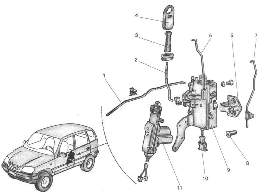 Замок двери шевроле нива передний