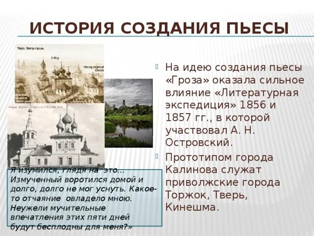 История создания пьесы гроза. Островский гроза презентация. История создания драмы гроза Островского. История создания пьесы а. н. Островского "гроза". Город калинов образ города