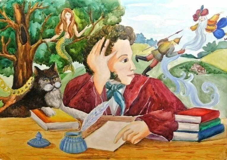 Сказки пушкина пушкинские сказки. Эхо пушкин картина. Литературный портрет. Пушкин иллюстрации. Книжные иллюстрации для детей.