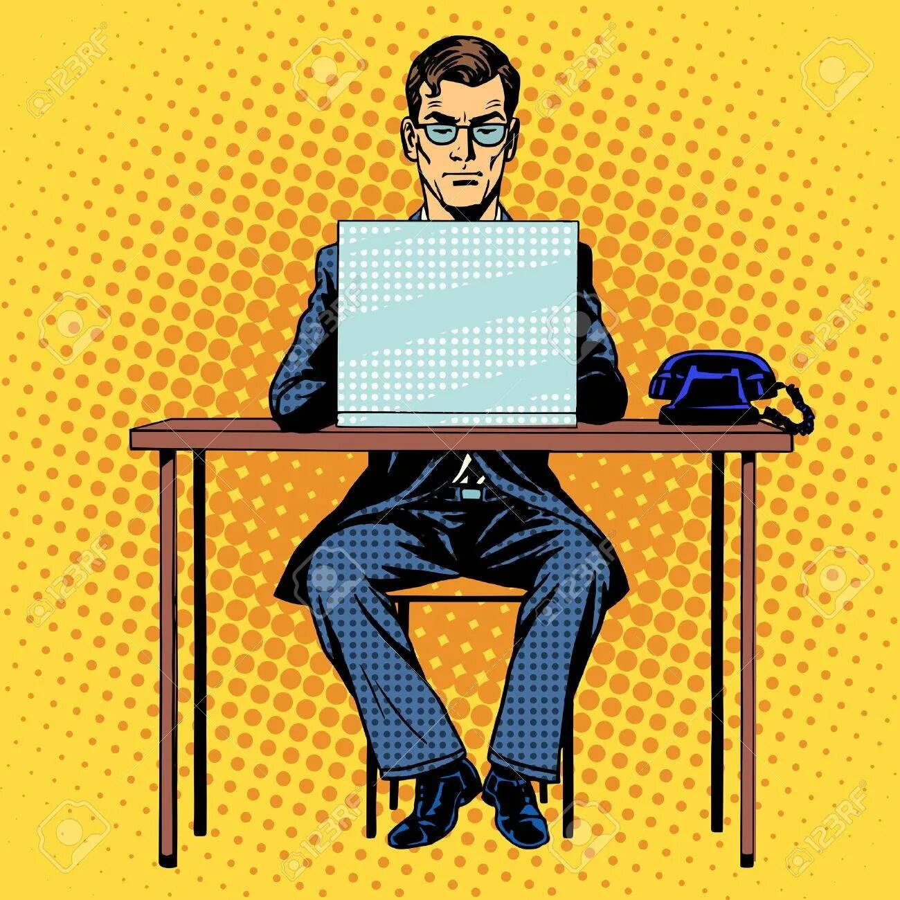 Человек который изображает что работает. Поп арт ноутбук. мужчина в офисе арт. работник за компьютером поп арт. человек за ноутбуком арт.