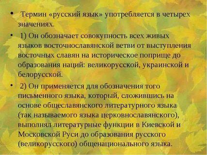 Русский язык понятие кратко