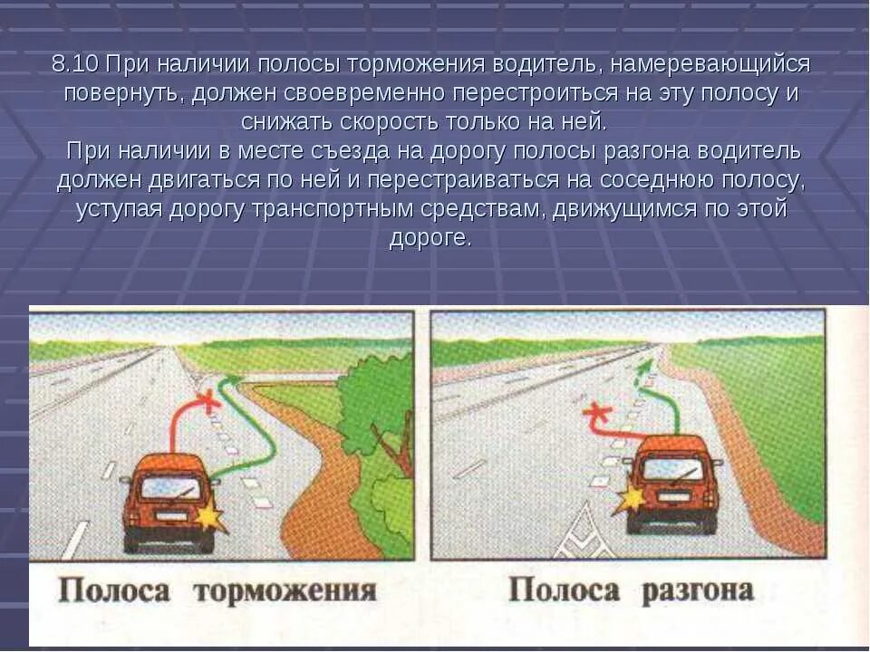 Повороты и понижен. Полоса разгона ПДД. Полоса разгона и полоса торможения. Полоса разгона и торможения разметка. Перестроение с полосы разгона.